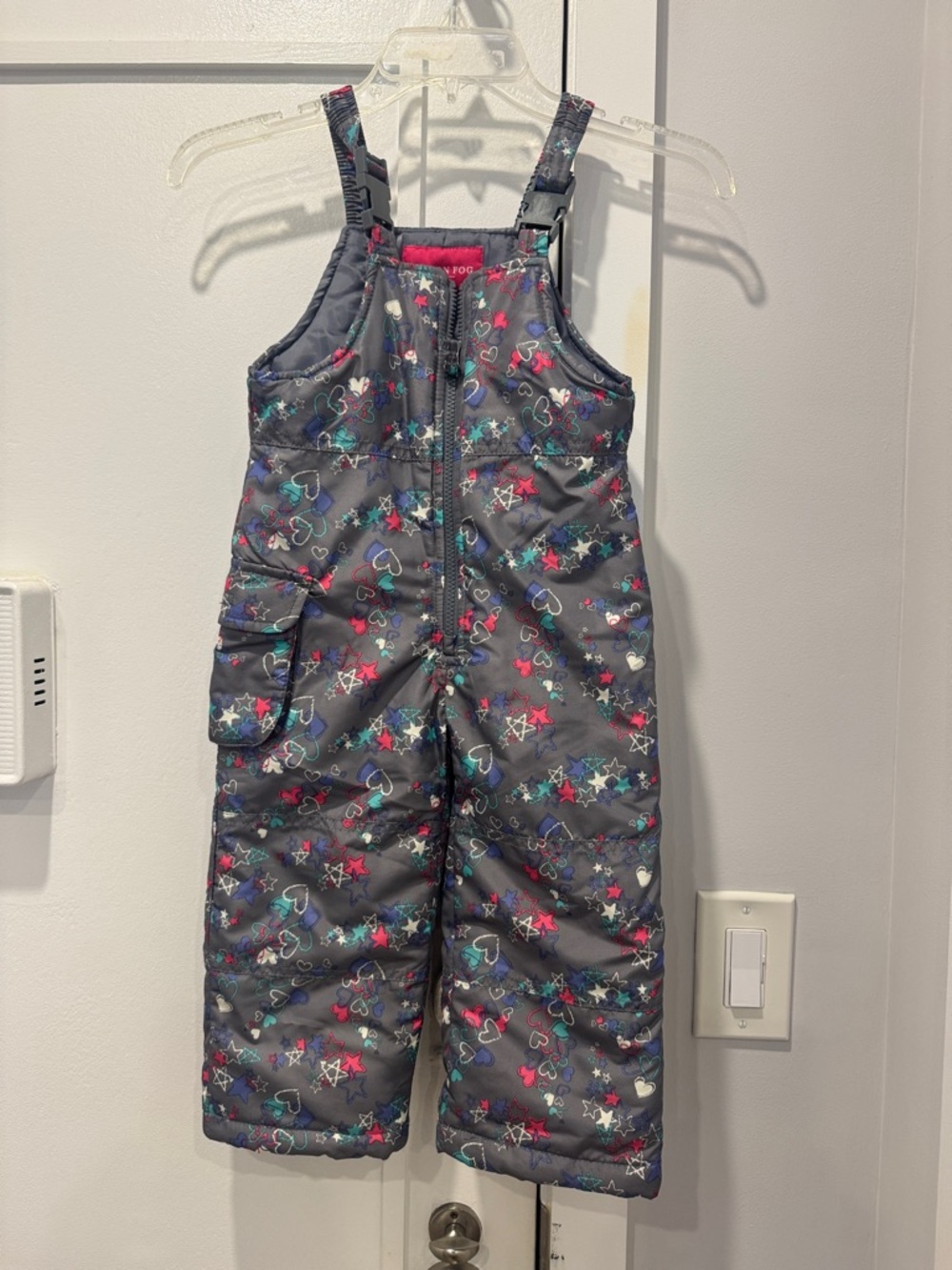 London Fog Gray Girls' Snow Overalls with Multicolor Stars & Hearts